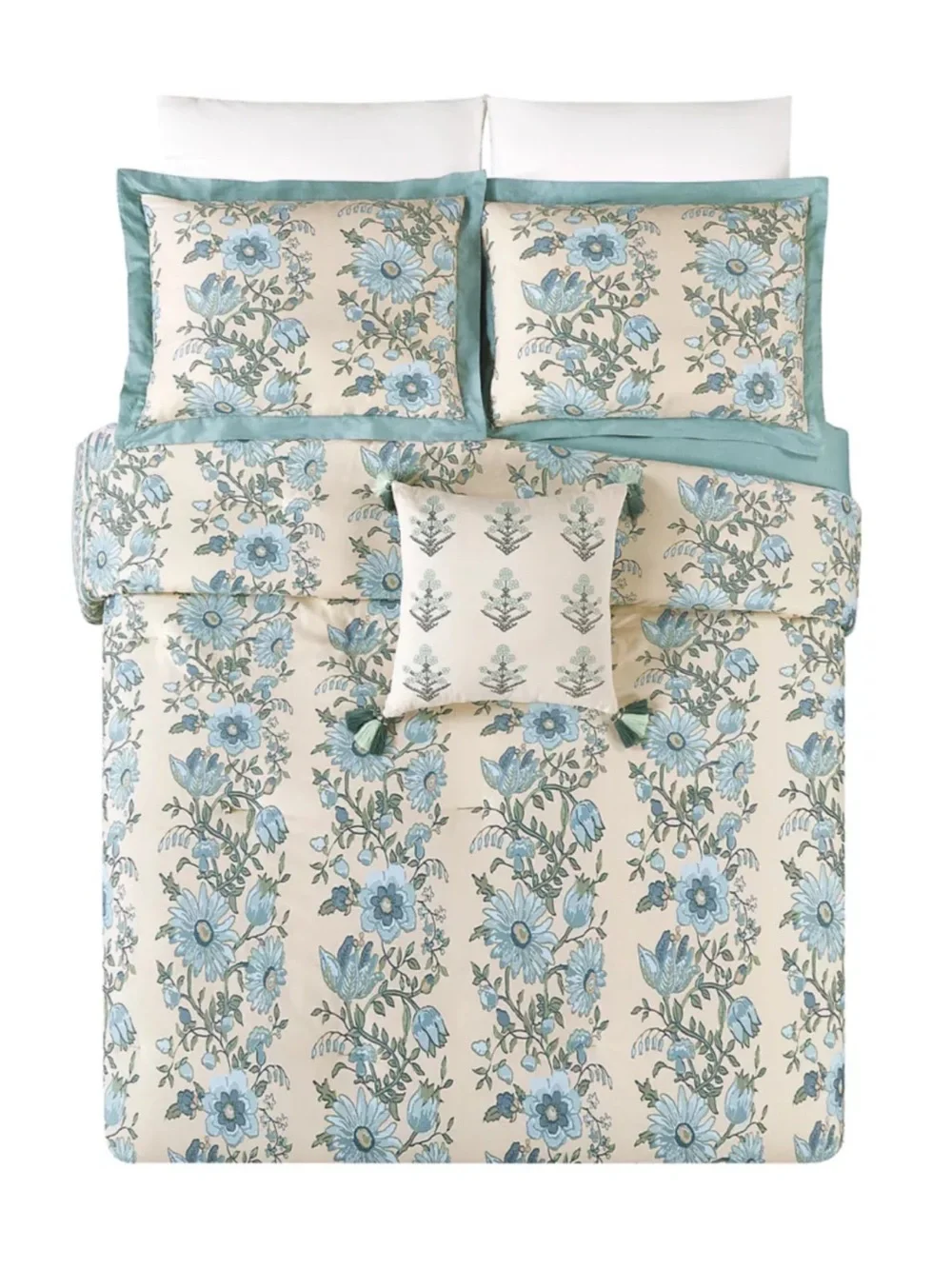 NWT Spartina 449 Mystic Moss Floral 3PC Cotton Sateen Comforter Set Full/Queen
